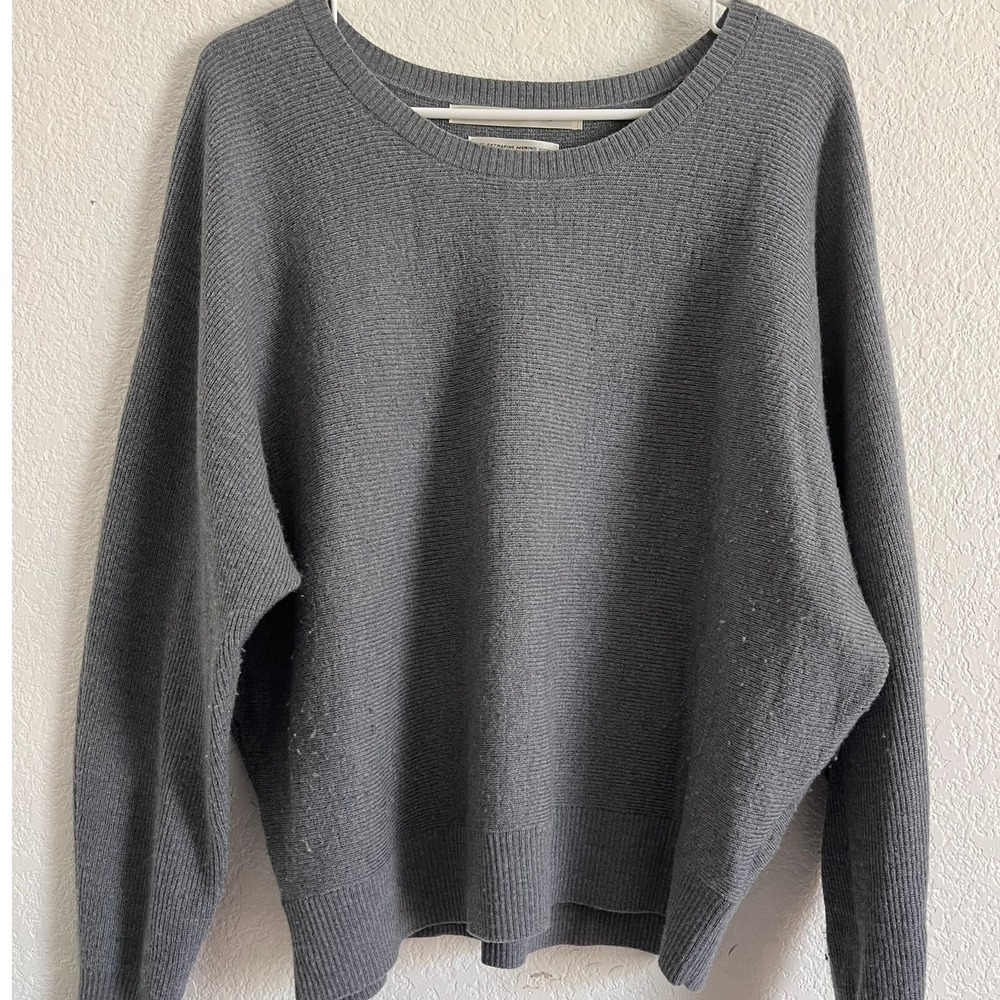 Max Studio 100% Extrafine Merino Wool Sweater Women L Gray Oversized Dolman
